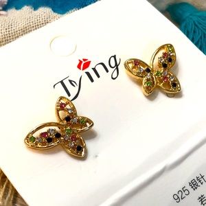 NWT Rhinestone Butterfly Stud Earrings
